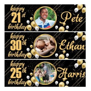 personalised gold photo birthday banner