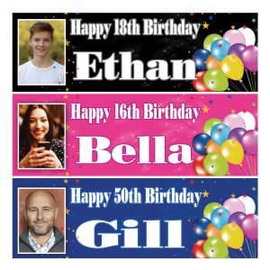 Personalised balloon photo birthday banner