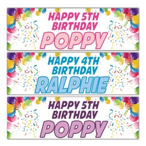 Personalised Balloon Colourful Streamers Birthday Banners