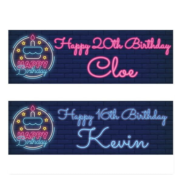 Personalised neon birthday banners