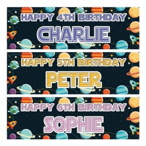 Space kids birthday banner